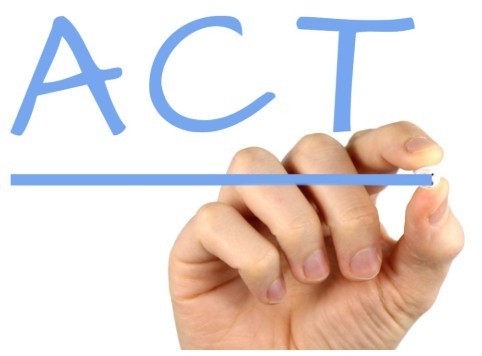 Light blue writing ACT underlined with a hand in the picture