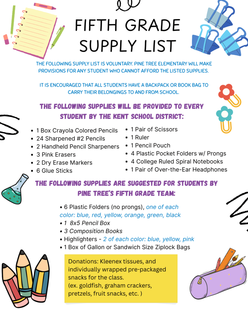 Fifth Grade Supply List