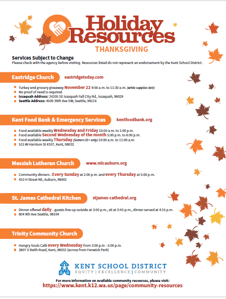 Resources that are available for families for the thanksgiving holiday