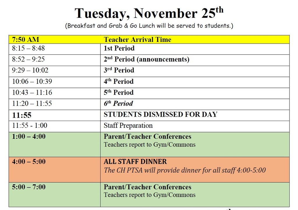 Conference Early Release Schedule