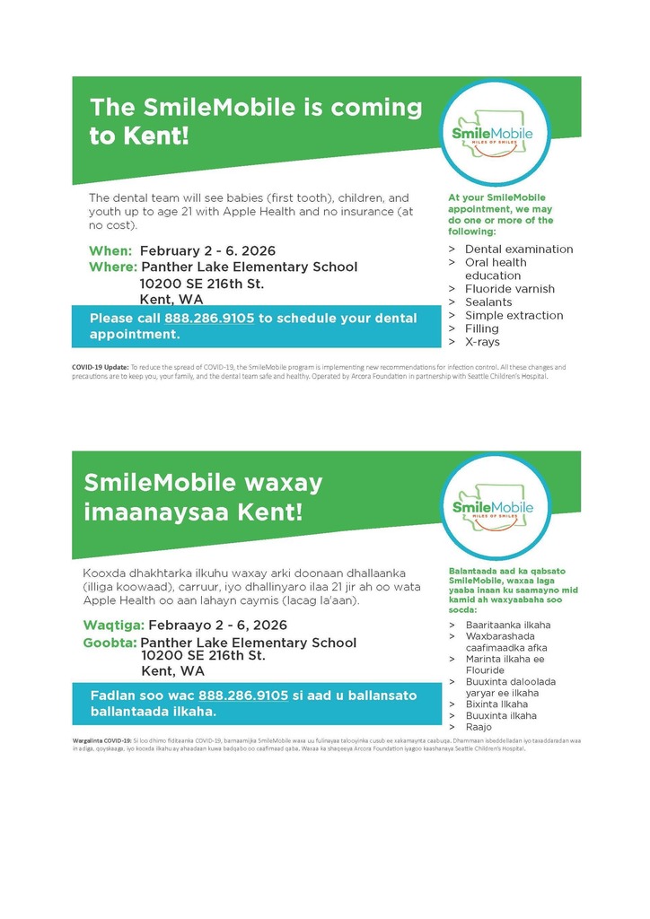 Flyer for SmileMobile - free or low cost dental care