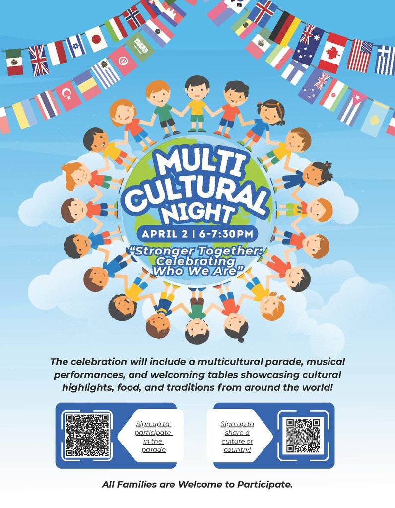 Multicultural Night April 2, 6-7:30pm