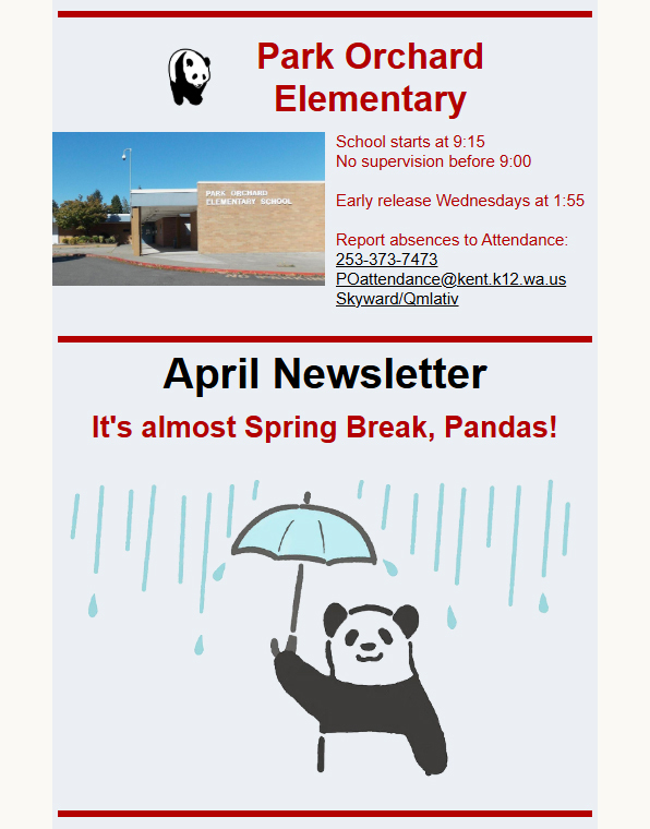 Screengrab of the first section of our digital April Newsletter