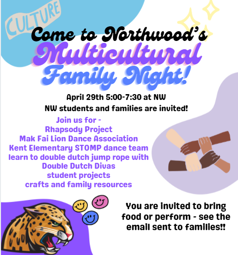 Multicultural Family Night is coming, April 29, 5-7:30