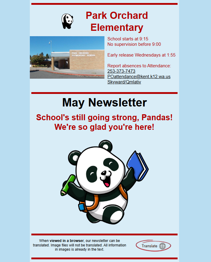 Screengrab of the first section of our digital May Newsletter