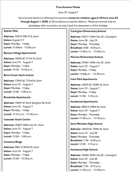 Free summer meals