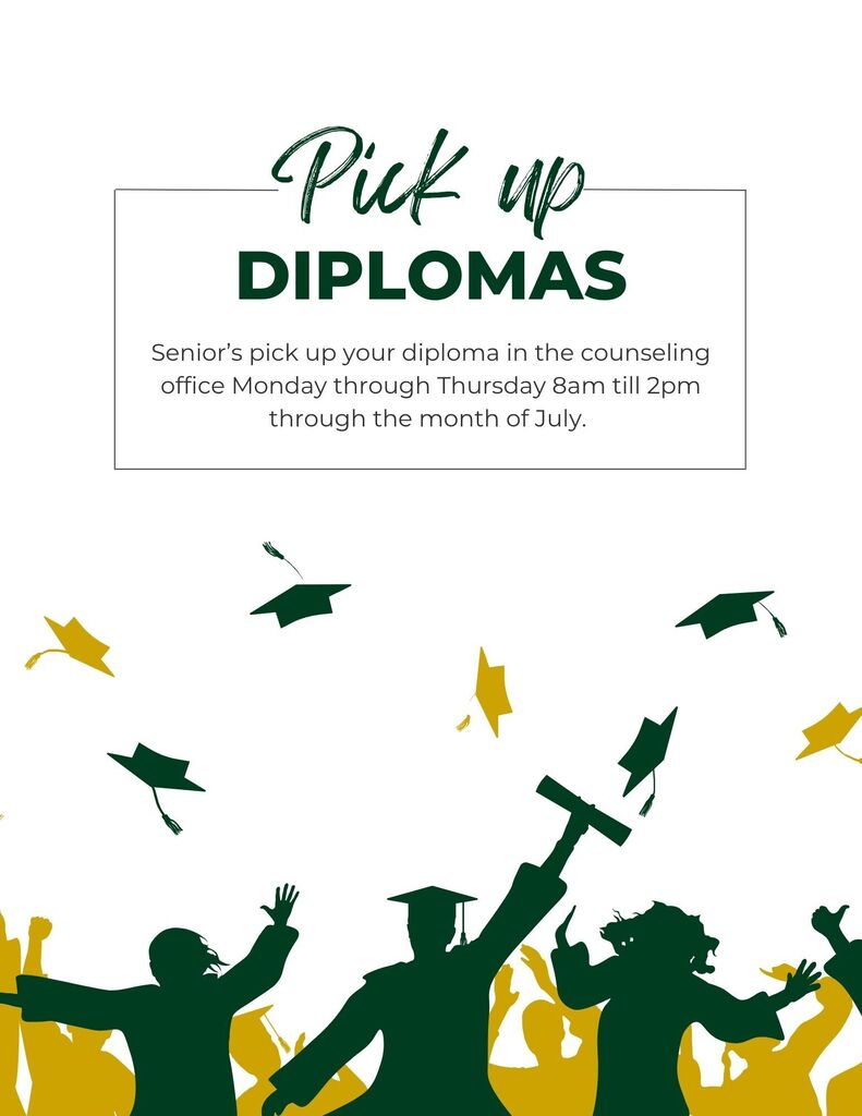 Graduated Seniors can pick up their diploma Monday through Thursday from 8am till 2pm in the Kentridge counseling office through the month of July. The student must have their ID to receive their diploma.
