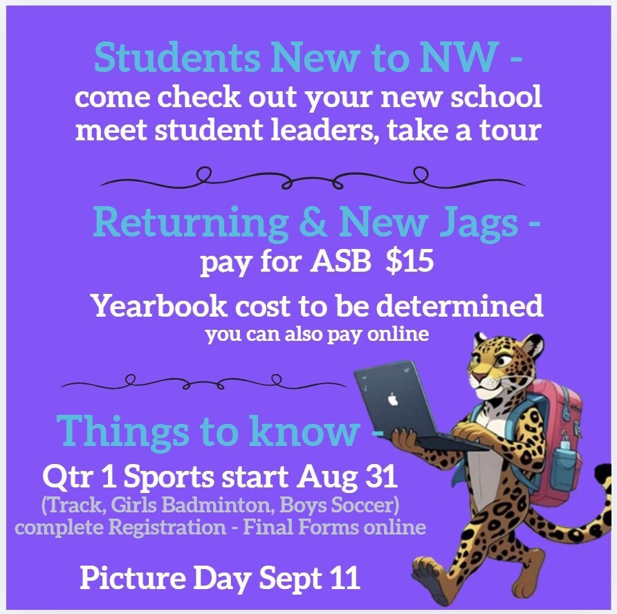 You can pay for your ASB card too. Sports start Aug 31, Picture Day is Sept 11