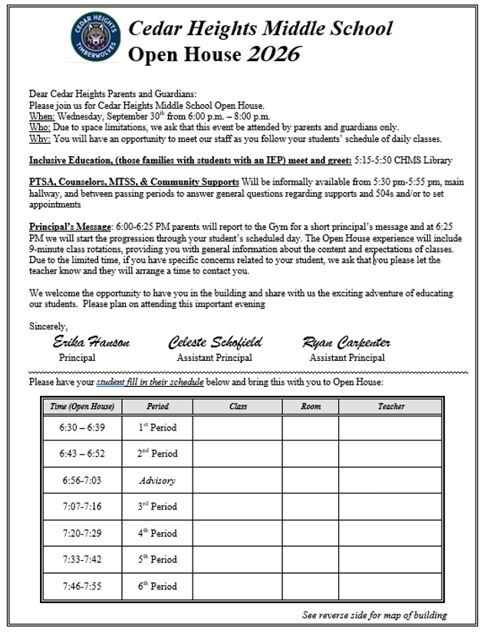 Open House Schedule