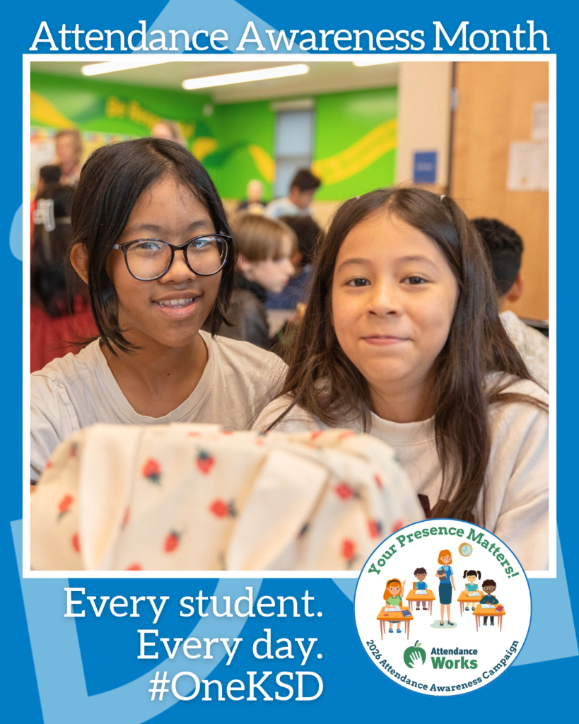 Attendance Awareness Month graphic with smiling students, and a badge stating "Your presence Matters!"