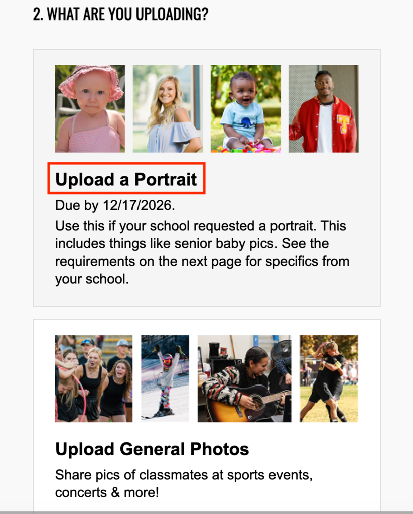 Senior photo upload directions