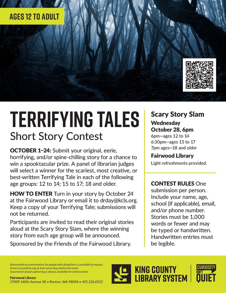KCLS Flyer promoting their scary story writing contest
