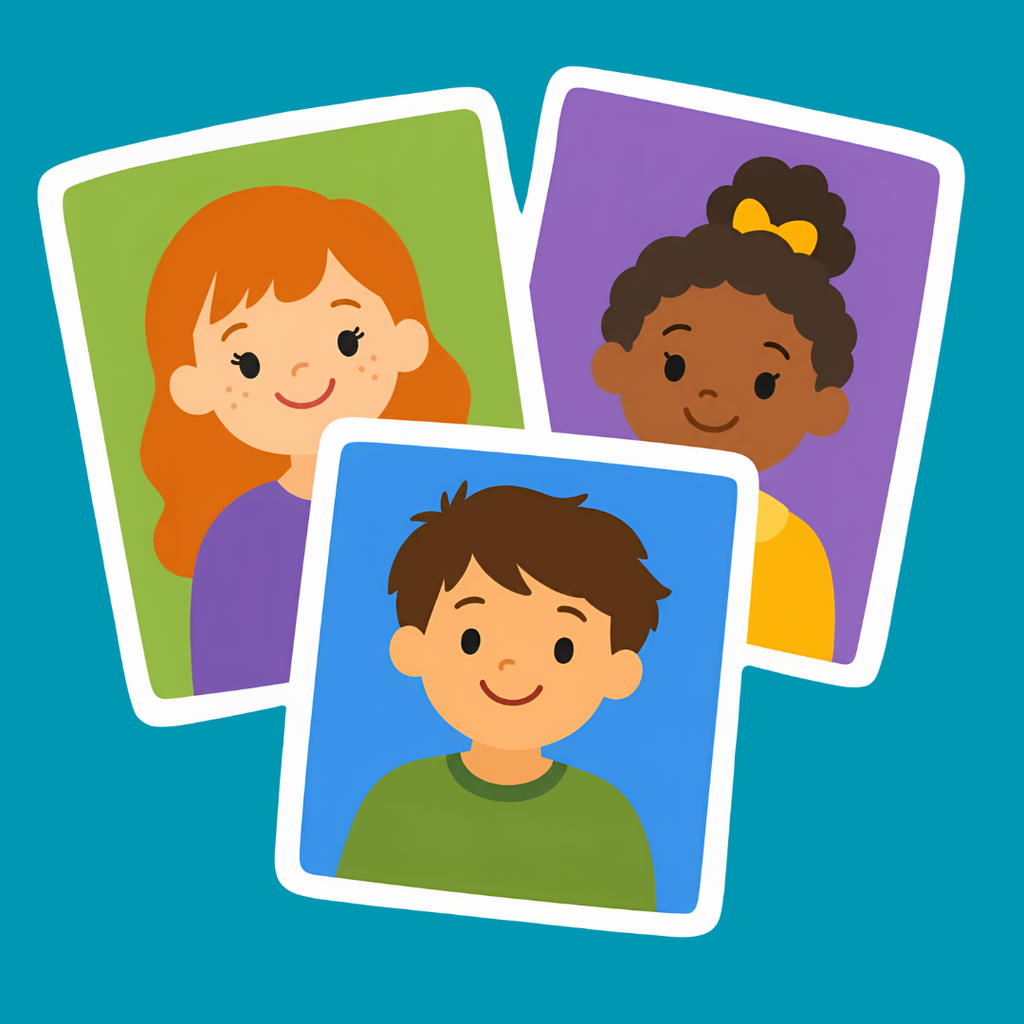 Cartoon images of students in different colored frames.