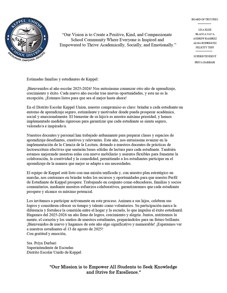 Letter to Families Sp. 
