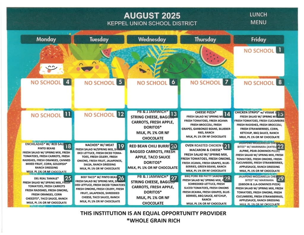 August Lunch Menu