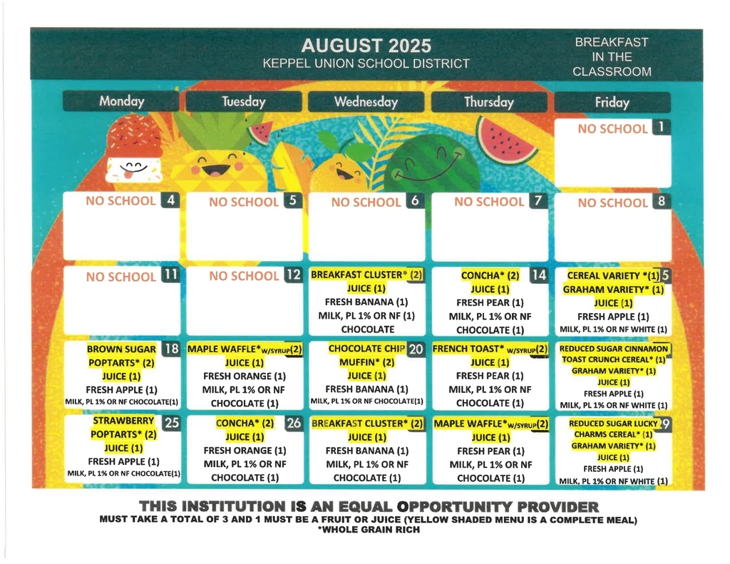 August Breakfast Menu