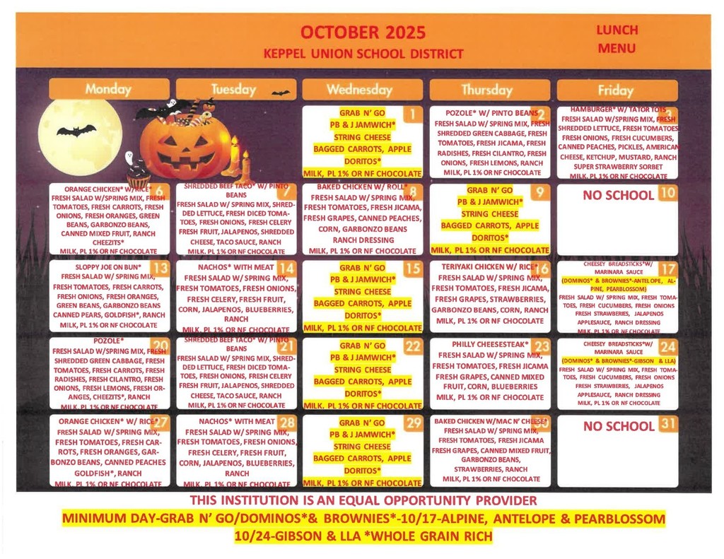 October Lunch Menu