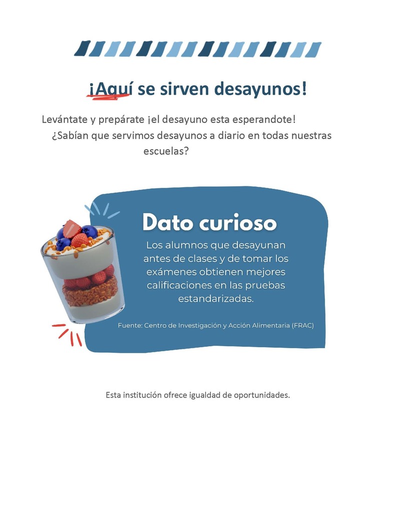 Breakfast Is Service Here flyer in Spanish