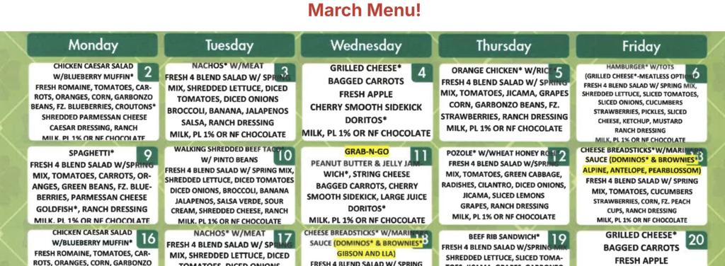 March Menu