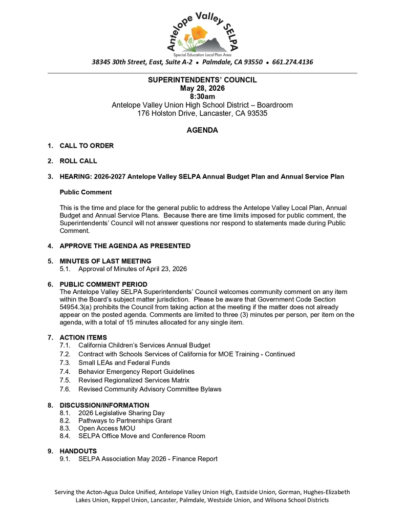 Superintendents' Council Agenda  Pg 1