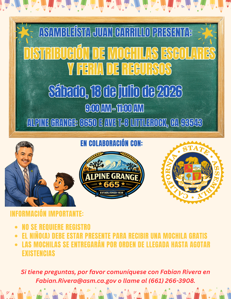 El Asambleísta Juan Carrillo Presenta: Entrega Gratuita de Mochilas en Littlerock