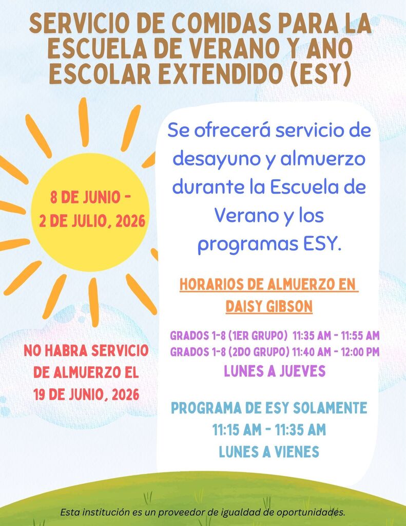 Comidas comunitarias de la escuela de verano Daisy Gibson