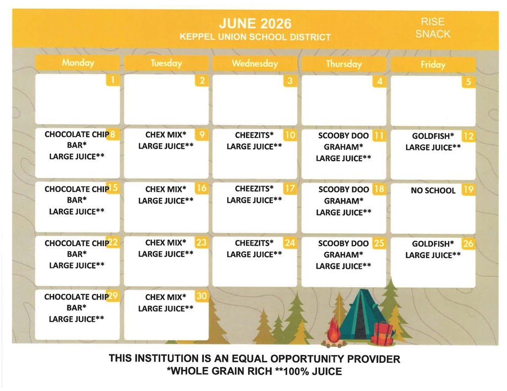 Daisy Gibson Summer School RISE SNACK Menu