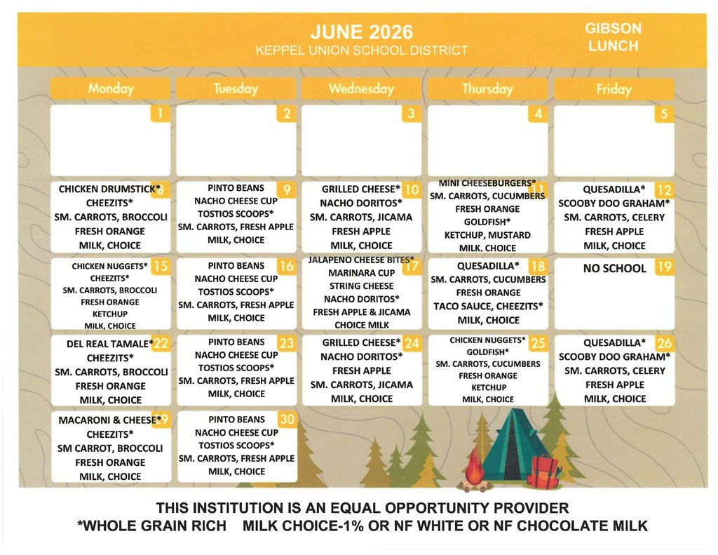 Daisy Gibson Summer School LUNCH Menu
