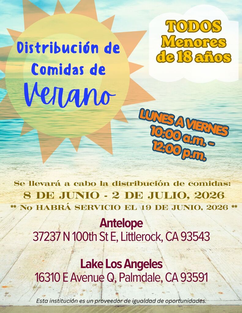 Distribución continua de comidas de verano en modalidad sin congregación (Antelope & Lake Los Angeles solamente)