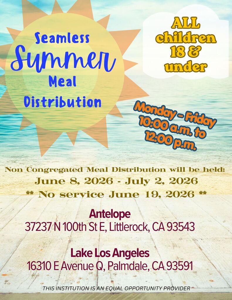 Seamless Summer Non Congregate Meal Distribution (Antelope & Lake Los Angeles ONLY)