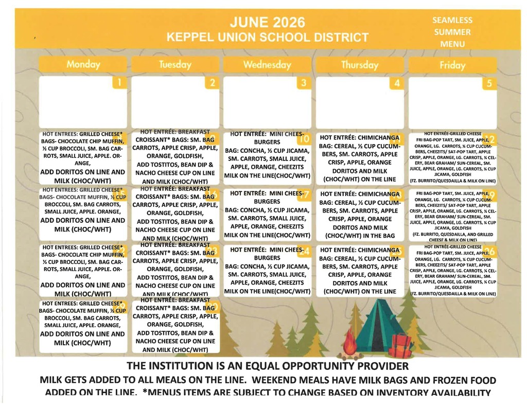 Seamless Summer Non Congregate Meal Distribution Menu (Antelope & Lake Los Angeles ONLY)