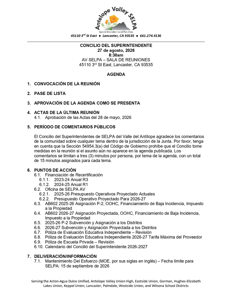 SELPA Meeting PG. 1 SP. 