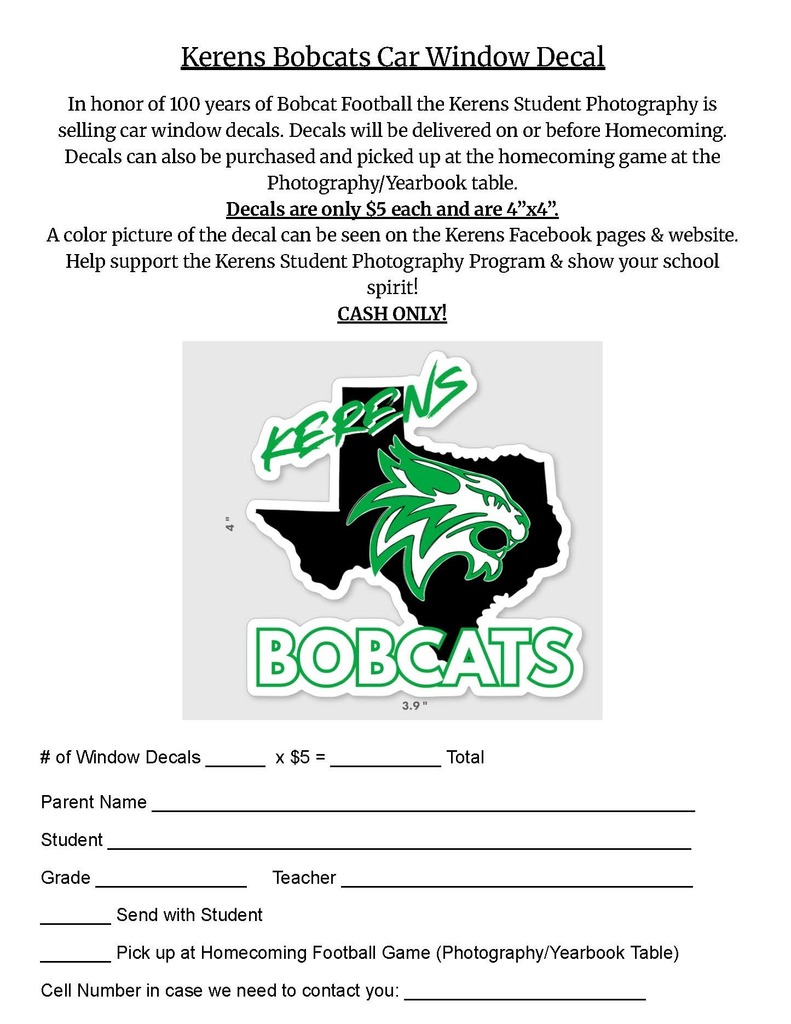 Kerens Bobcat Car Window Decal