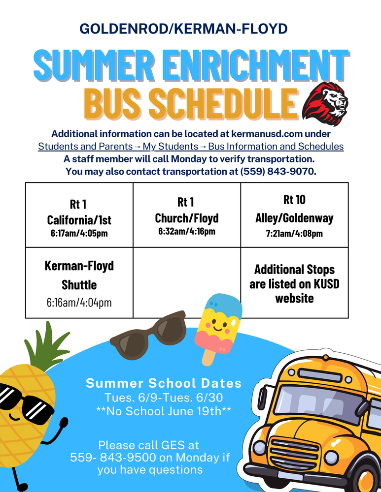 Summer Enrichment Bus Schedule