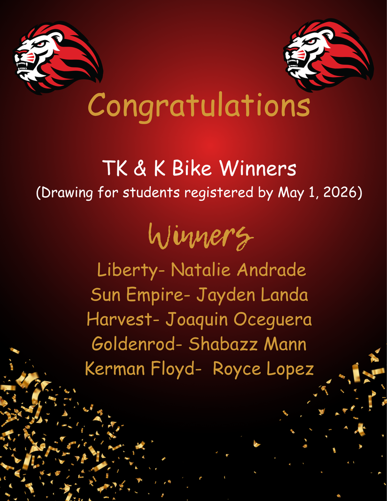 kerman unified announces TK and Kinder Early Registration Bike Winners