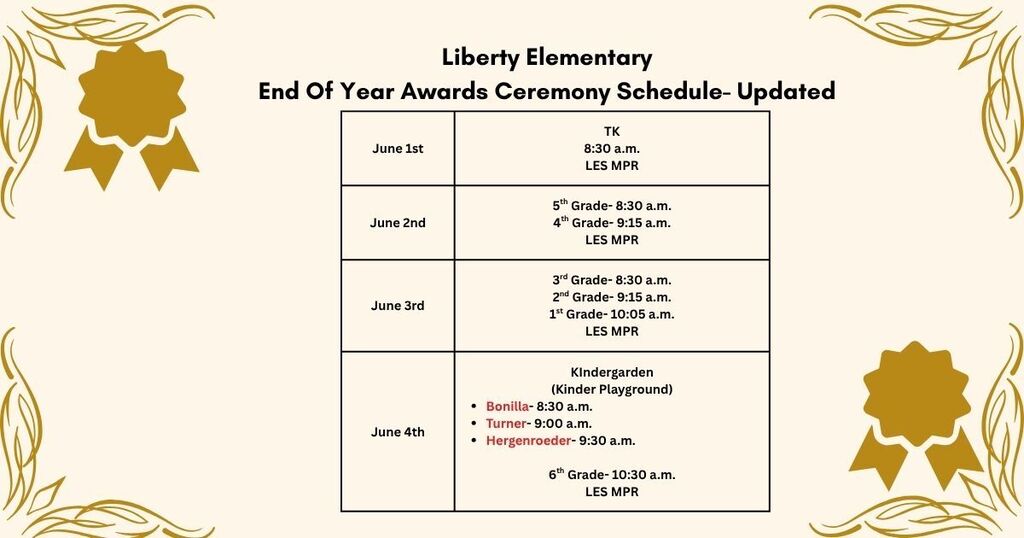 Updated Awards Schedule