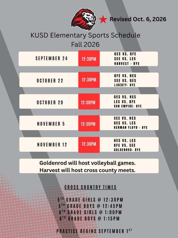 Fall - Elementary Sports Schedule