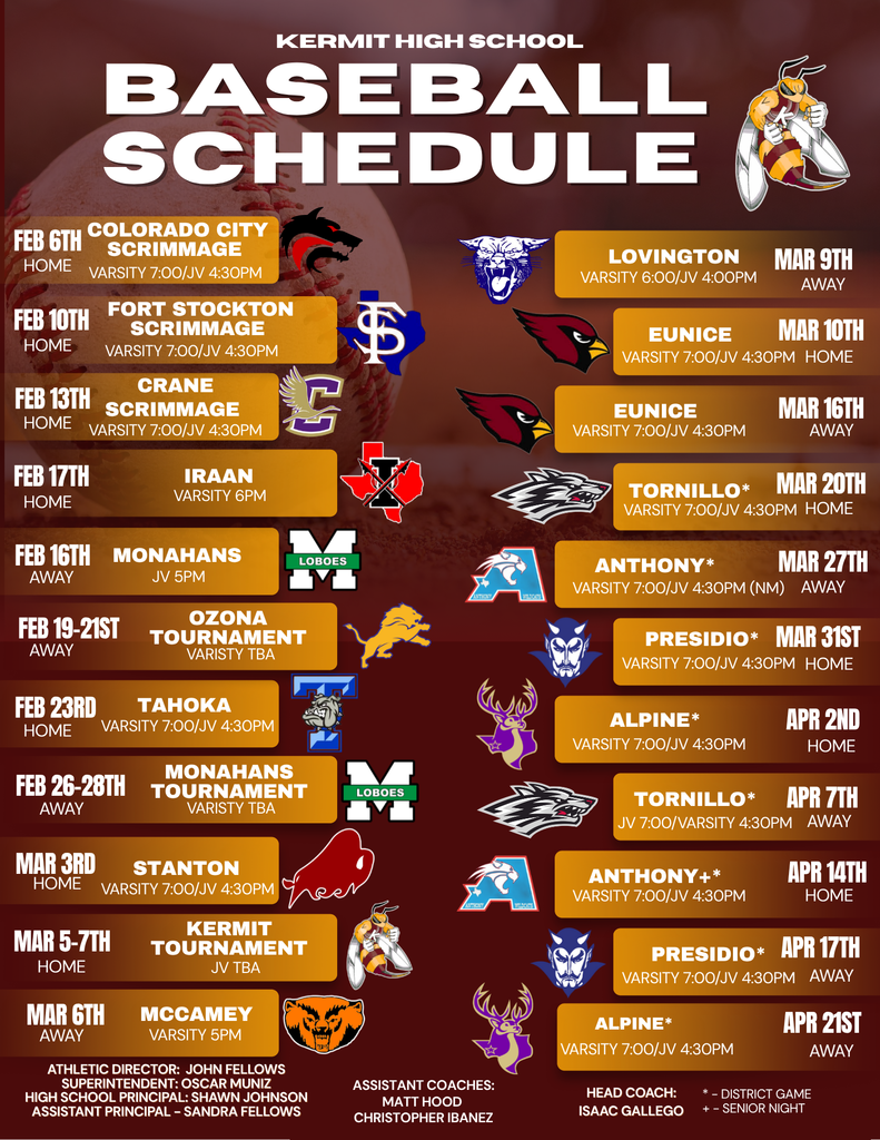 2026 KHS BASEBALL SCHEDULE