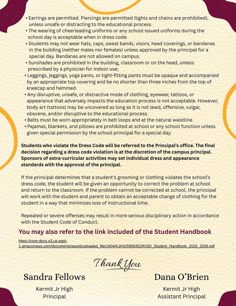 KJH 2nd Semester Reminders