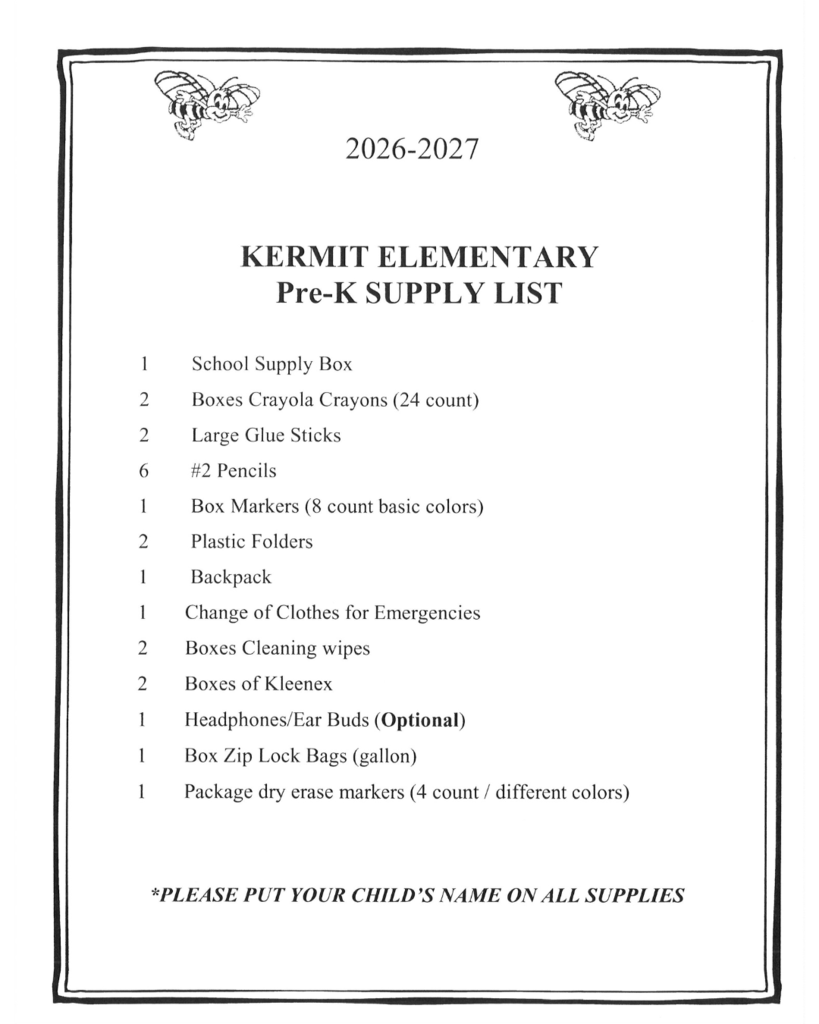 Pre-K Supply List