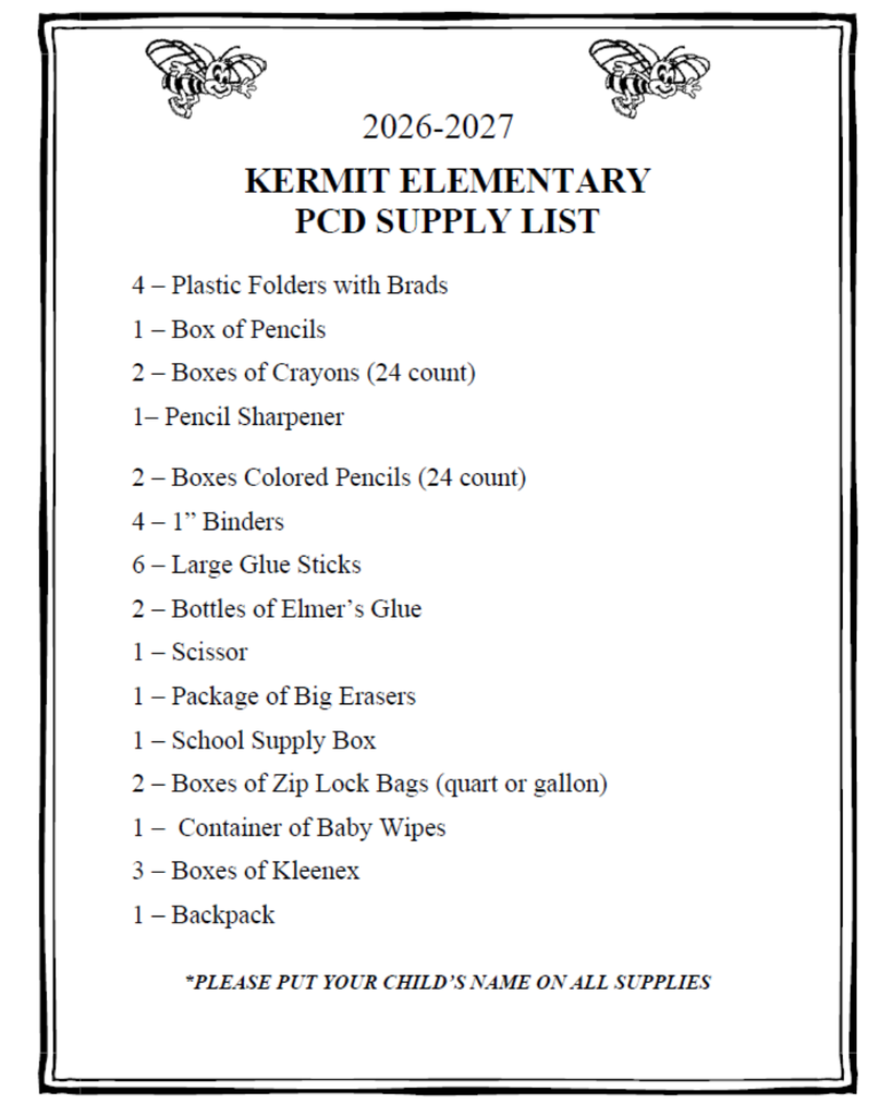 PCD Supply List