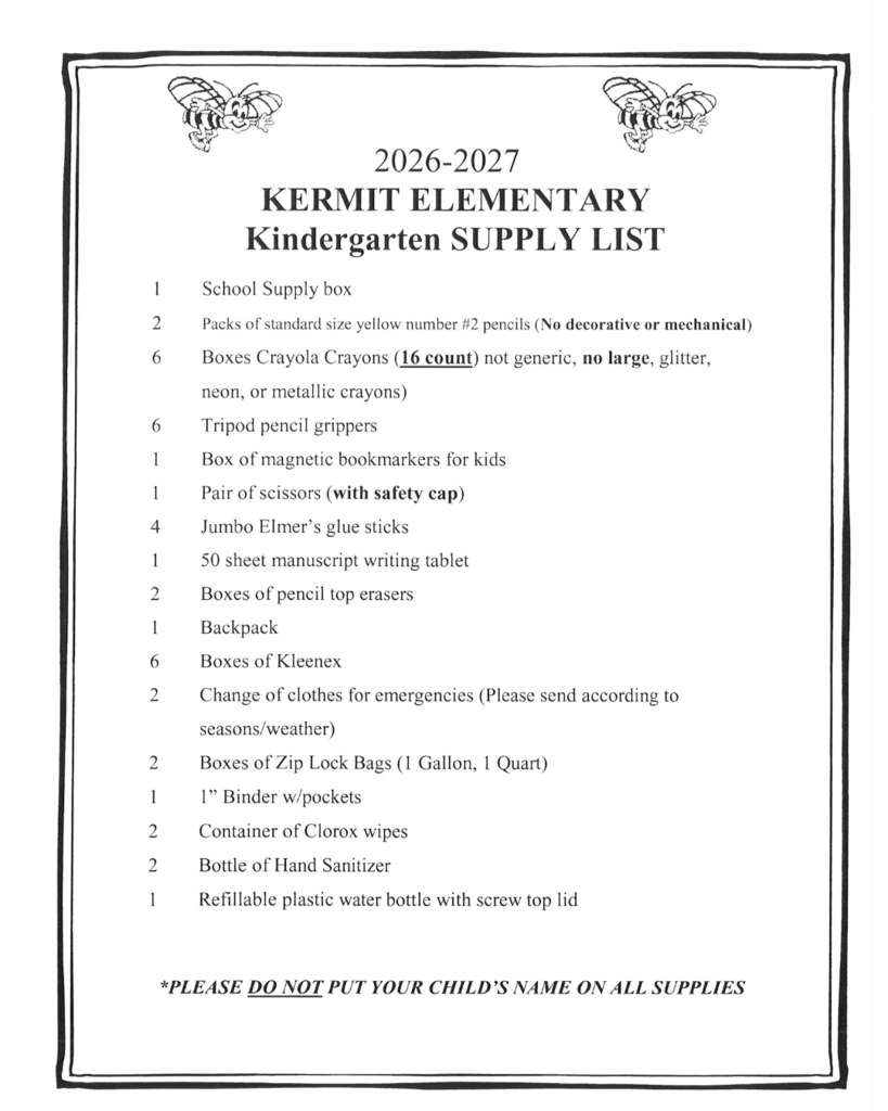 Kindergarten Supply List