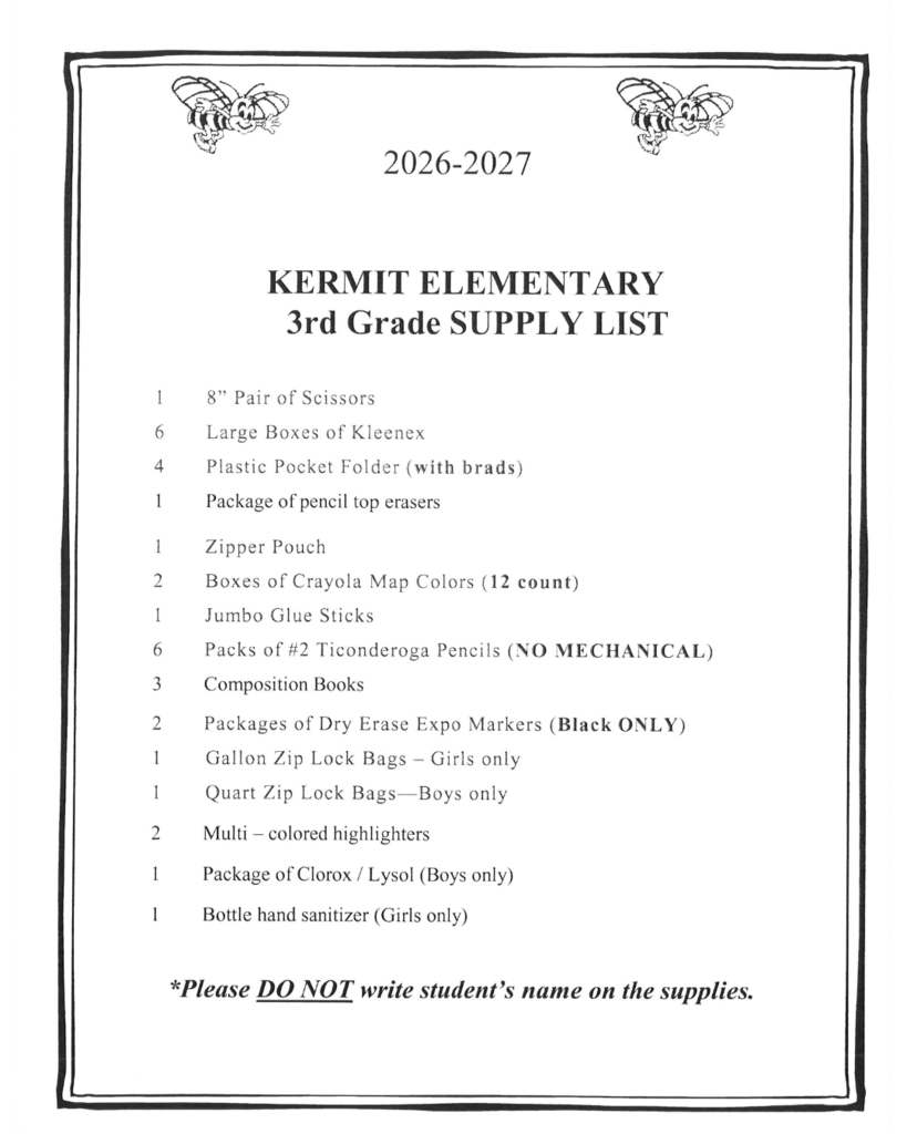 3rd Grade Supply List