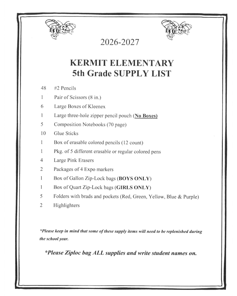 5th Grade Supply List