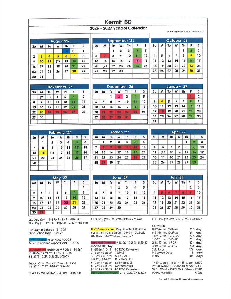 Kermit ISD Calendar