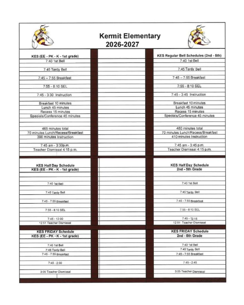 KES Bell Schedule 2026-2027
