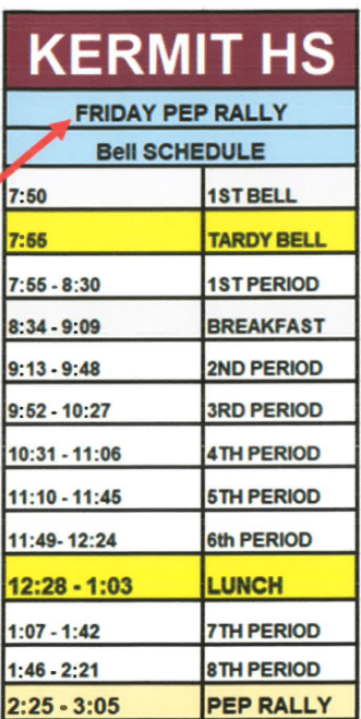 2026-2027 Pep Rally Schedule