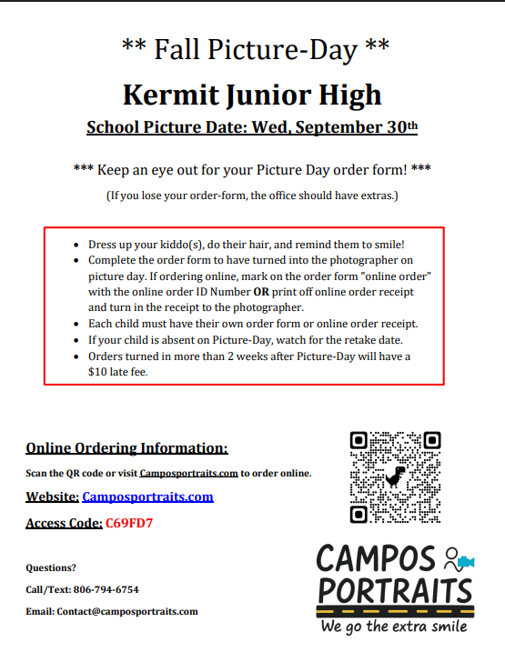 KJH Fall Picture Day 9/30/26