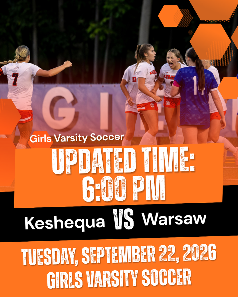 Updated Girls Varsity Soccer Time for September 22, 2026 is 6pm at Kiwanis Park