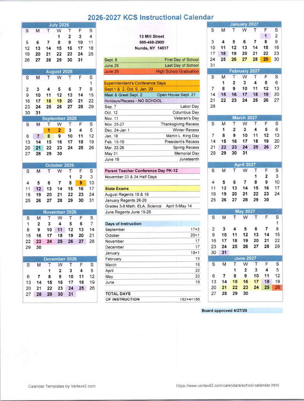 2026-2027 Instructional Calendar